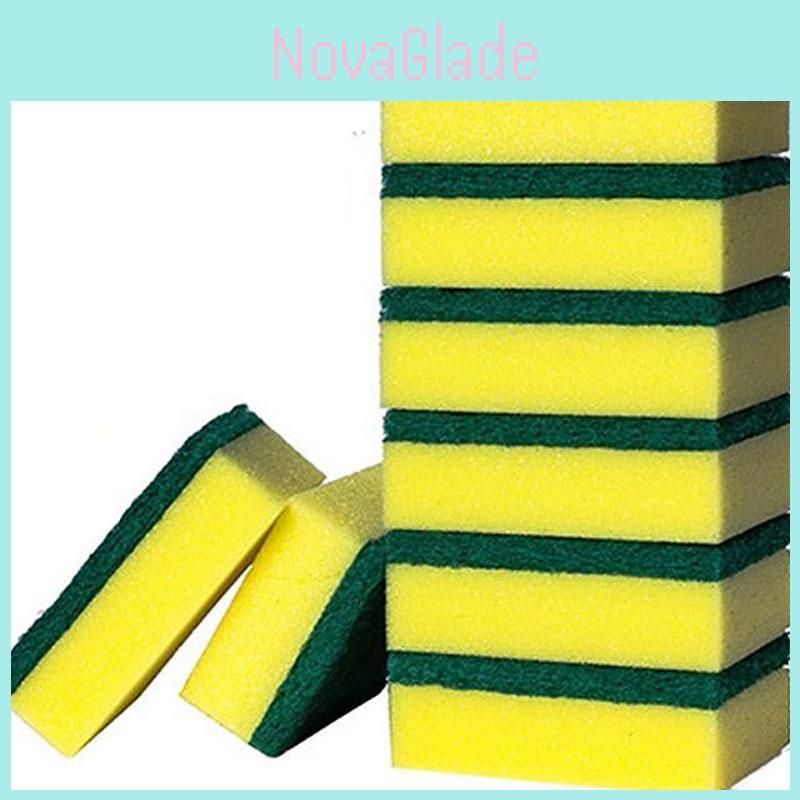 8pcs Versatile Kitchen Scrubber Yellow And Green Sponge For Efficient Cleaning