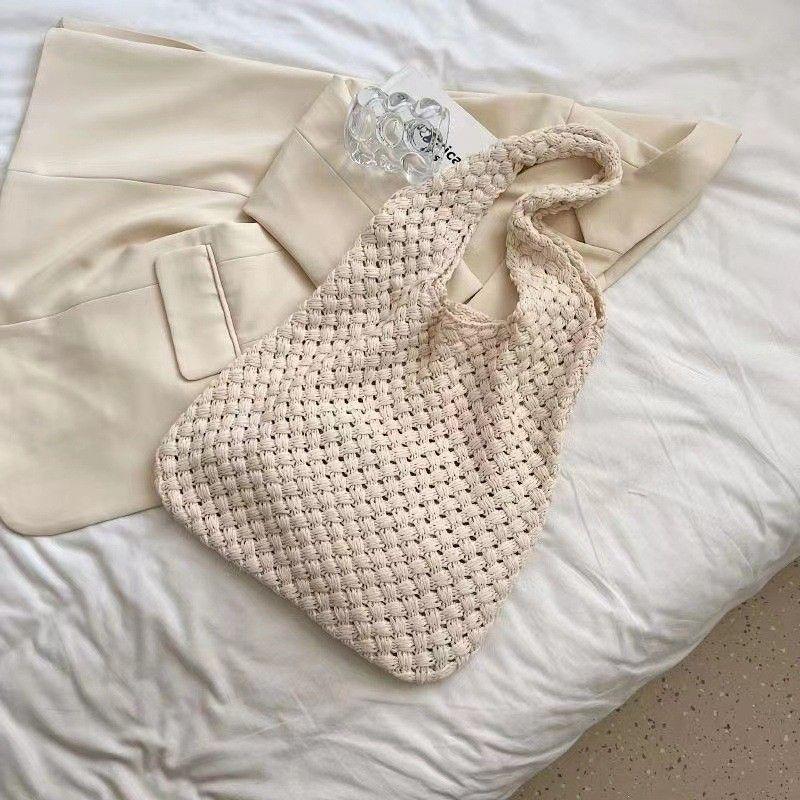 Retro Knitted Wool Tote Bag - Women's Handmade Shoulder Handbag