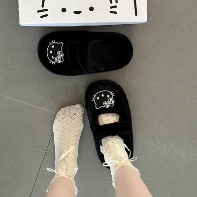 Cute Cartoon Hello Kitty Thick Bottom Plush Star Half Slippers 2025 Autumn and Winter New Outer Wear Female Punk Style