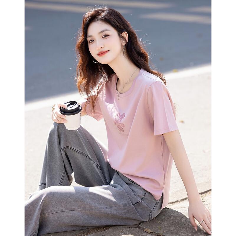 

Demana Women s Mercerized Cotton Embroidered Slit T-Shirt S