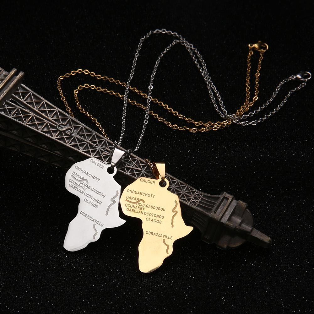 Africa Map Pendant Necklace Stainless Steel Jewelry Tag Collarbone Chain