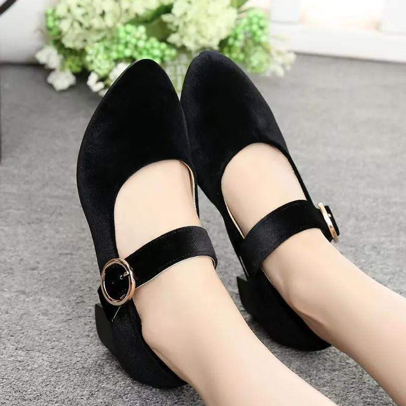 women fashion sweet ballet dance high heel shoes lady classic suede comfort spring summer shoes office work pump ab654