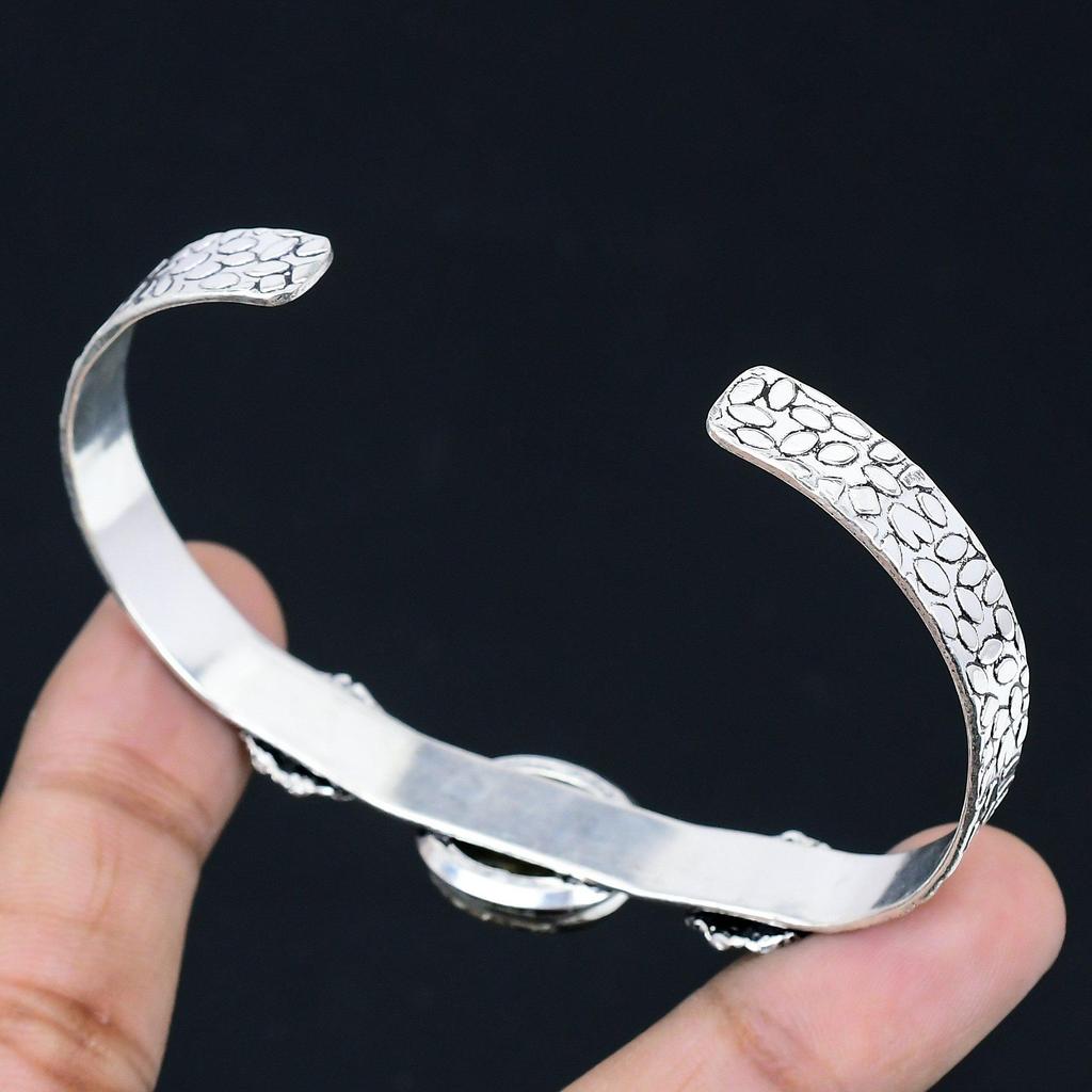 Daughters Day Sale Oval Natural Turritella Agate Sterling Silver Bangle Bracelet