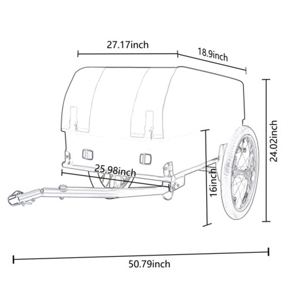 Carrello da Bicicletta per Carico, Copertura Impermeabile Rimovibile, Capacità 40 kg, Ruote da 16 Pollici Off-Road, Design Pieghevole per Campeggio e Shopping – Grigio/Nero