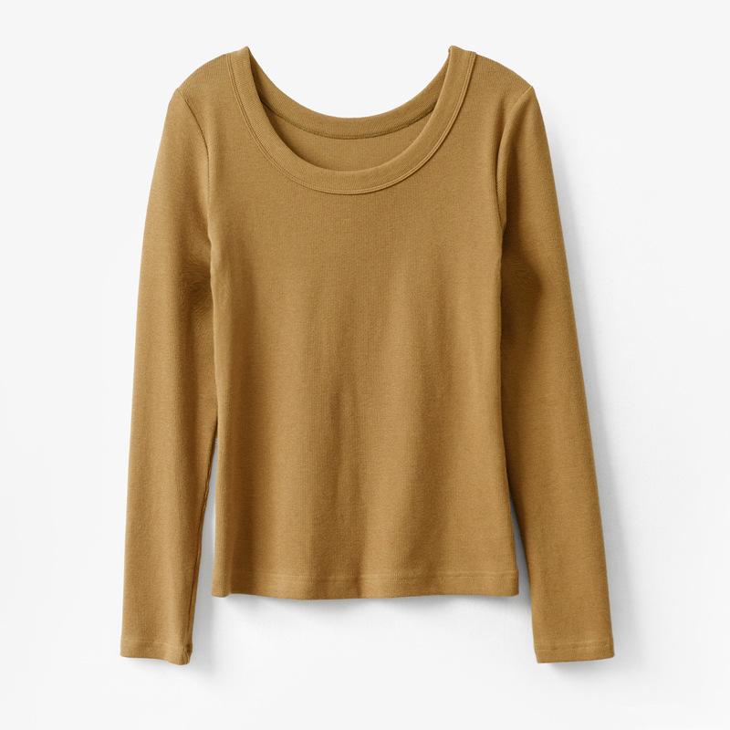 Cotton U-neck T-shirt Women's Long Sleeve Autumn New Loose Slim Senior Sense T-shirt Top Base