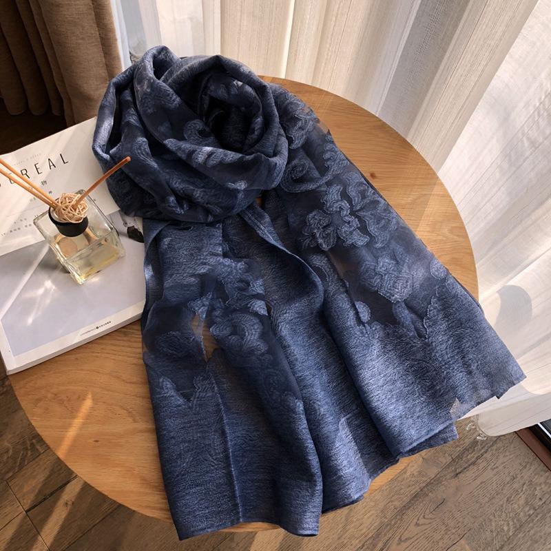 Spring/Summer New Simulated Silk Stain Dyeing Cutting Flower Thin Scarf Sunscreen Shawl