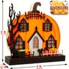 Pumpkin House Glowing Desktop Ornaments DIY Wooden Horror Ghost Pumpkin House with LED Light for Halloween Eve Party Decoration