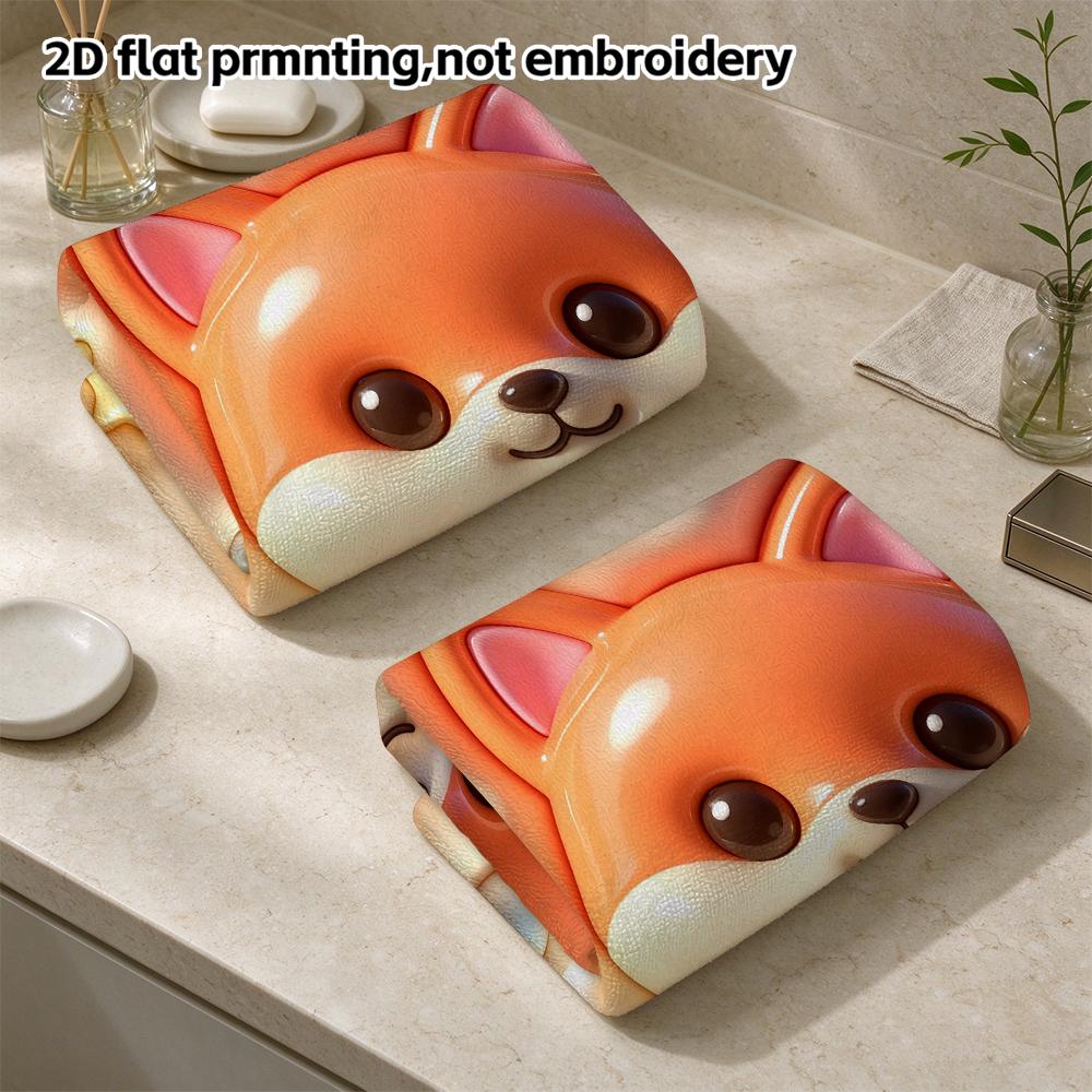 Cute Fox Head Bubble Print Towel, Soft Absorbent Hand Towel, Cloud Star Heart Decor Children Bath Towel