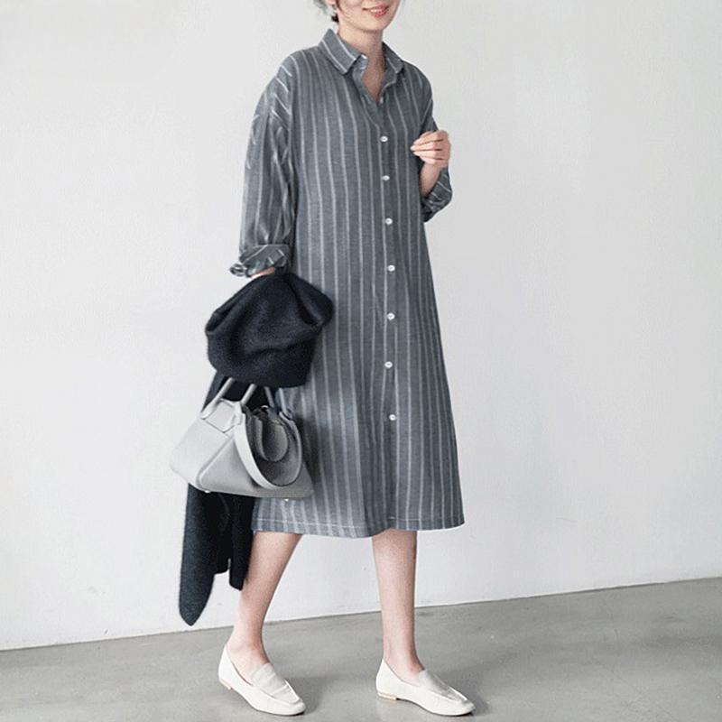 Lässiges, langärmliges Damen-Hemdkleid mit Streifendruck und Umlegekragen