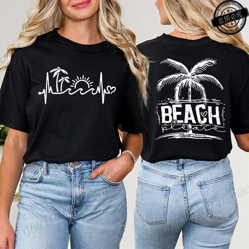 

Summer Beach The Beach Is My Happy Place Graphic T Shirts Women Casual Short Sleeve O Neck Loose Fit Ladies Vacation Tee Tops XXS