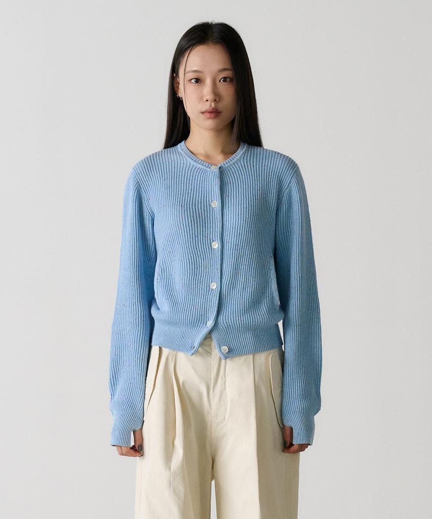 Knouun Nep Yarn Crewneck Cardigan (Sky Blue)