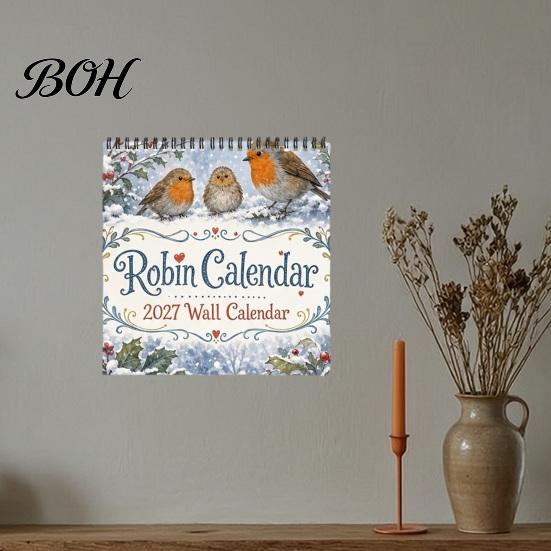Gift for New Year 2027 Bird Wall Calendar, 12-Month Monthly Planner Home Office Kitchen, Festival Event Traditional Atmosphere Calendar with