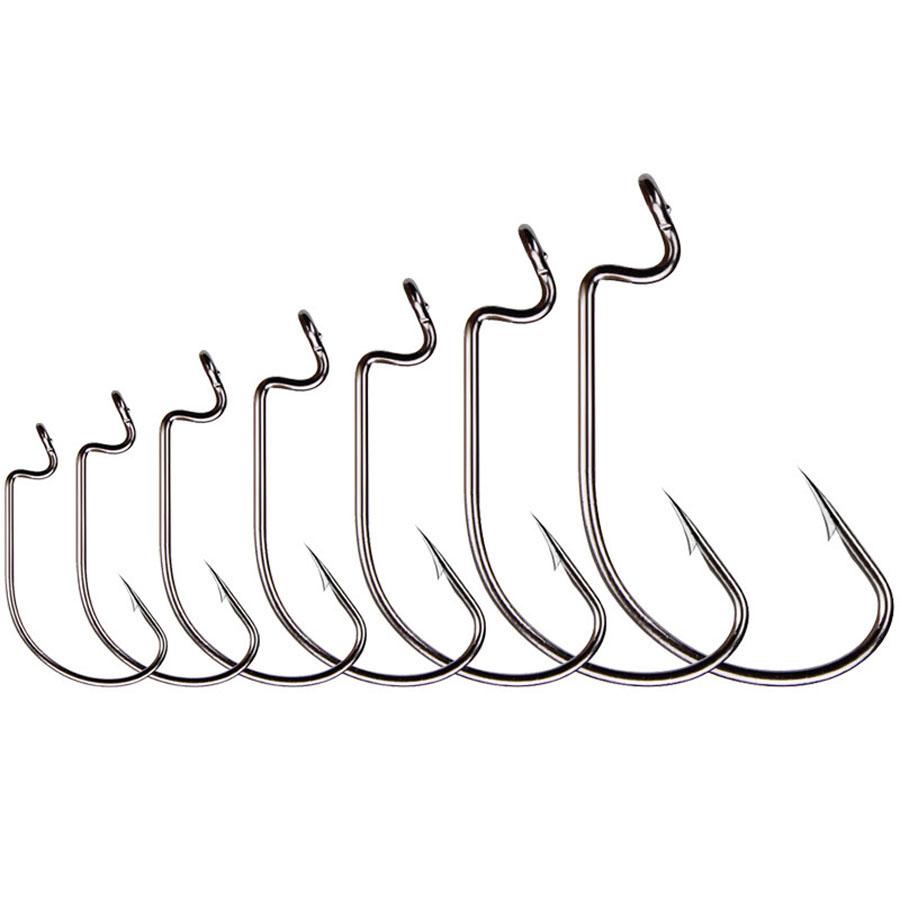 50pcs High Carbon Steel Crank Offset Fishing Hooks for soft Worm Baits Barbed Sharp Hook Big Wide Gap Crank Hook 7 Size Fishhook 260319