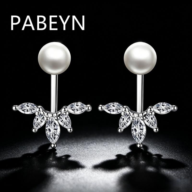 925 Sterling Silver Fashion Temperament Peacock Tail Zircon Pearl Rear Hanging Stud Earrings Birthday Party Anniversary Gift