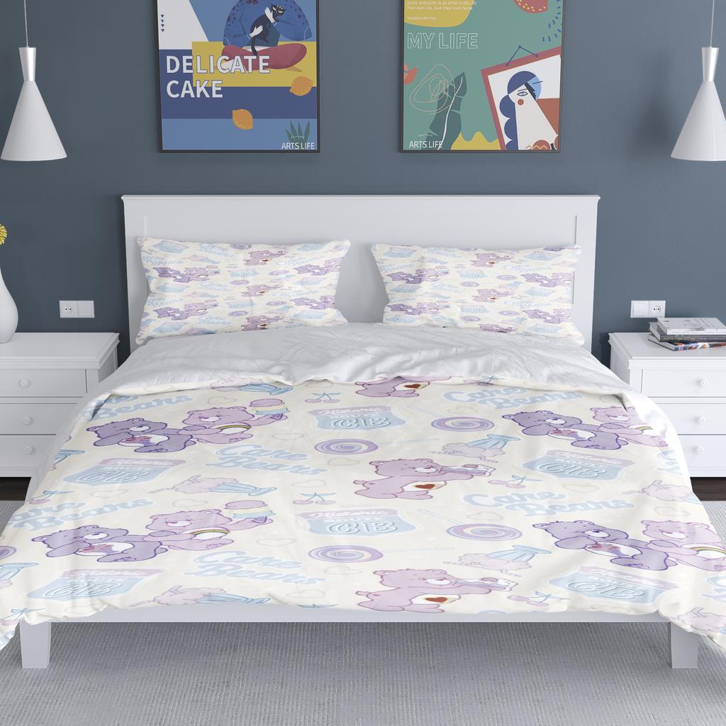 Tecknade Flickor Anime Care Bears Påslakan Set Kawaii Täckeöverdrag Örngott Set Barn Sängkläder Set Dekor Full Queen Size