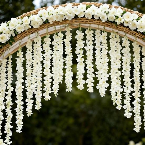 20/40Pcs 30CM Artificial Wisteria Flower Garland UV Resistant Home Wedding Party Fake Flower Garland Indoor Outdoor Hanging White Faux Bloom