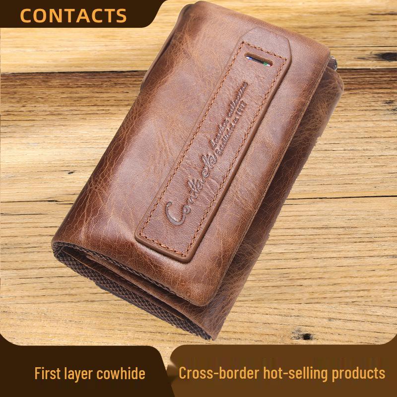 Black Angel Men's Genuine Leather Tri-fold Wallet with Key Holder and Coin Purse