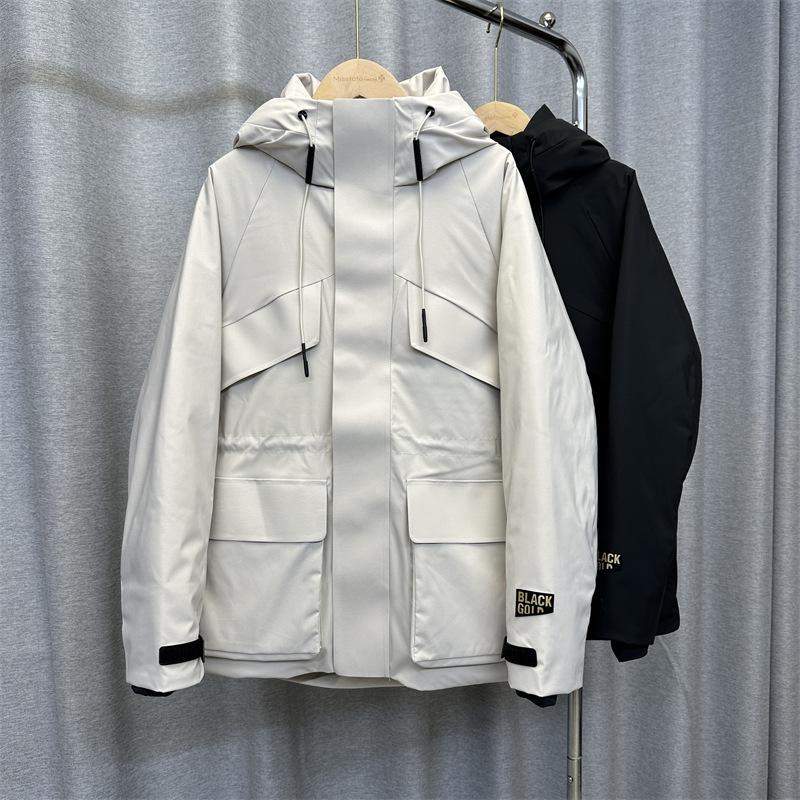 Black gold medium and long wind shell down jacket women's outdoor magnet buckle pie to overcome trench coat waist jacket