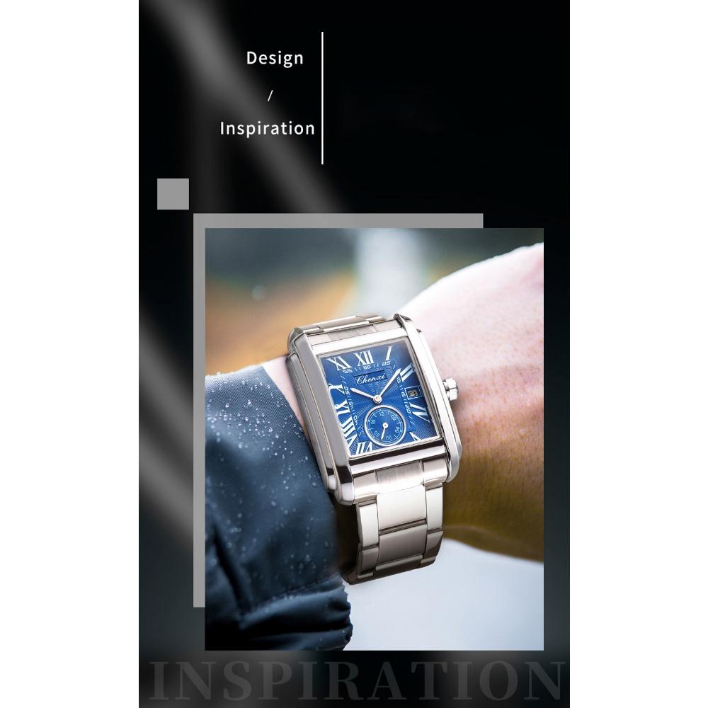 CHENXI 8216 Men's Quartz Watches Fashion Business Simple Silvery Stainless Steel Strap Square Wristwatches for Male Gift