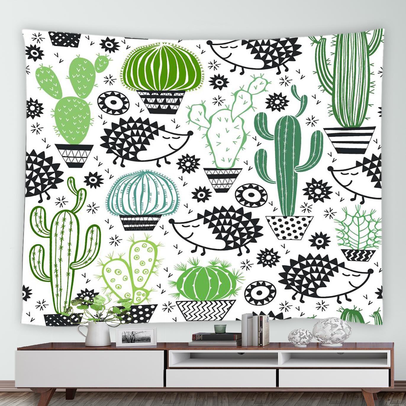 Гобелен с тропическим кактусом и зеленым растительным принтом для дома — фото 12