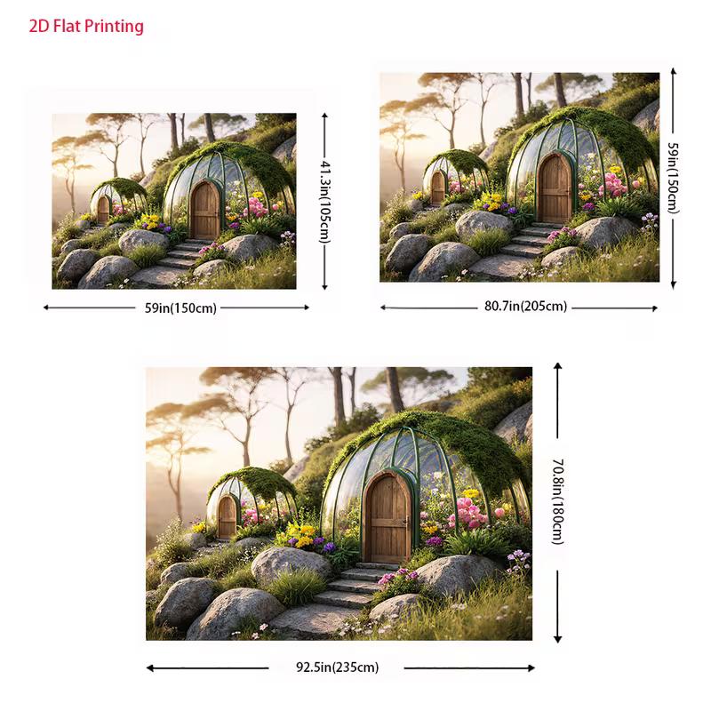 2D Fairytale Garden Backdrop 2D Enchanted Dome Glass House Wildflowers Photo Background for Photo Booth