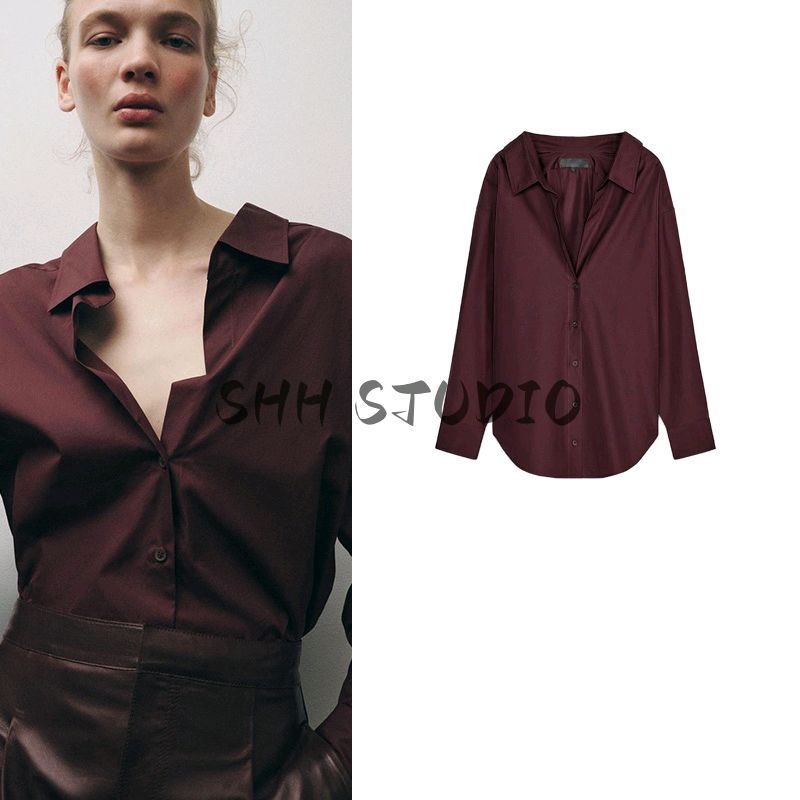 Spring New Women's Clothing French Style Retro Casual Poplin Cotton Comfortable Long Sleeve Lapel Shirt 2346600