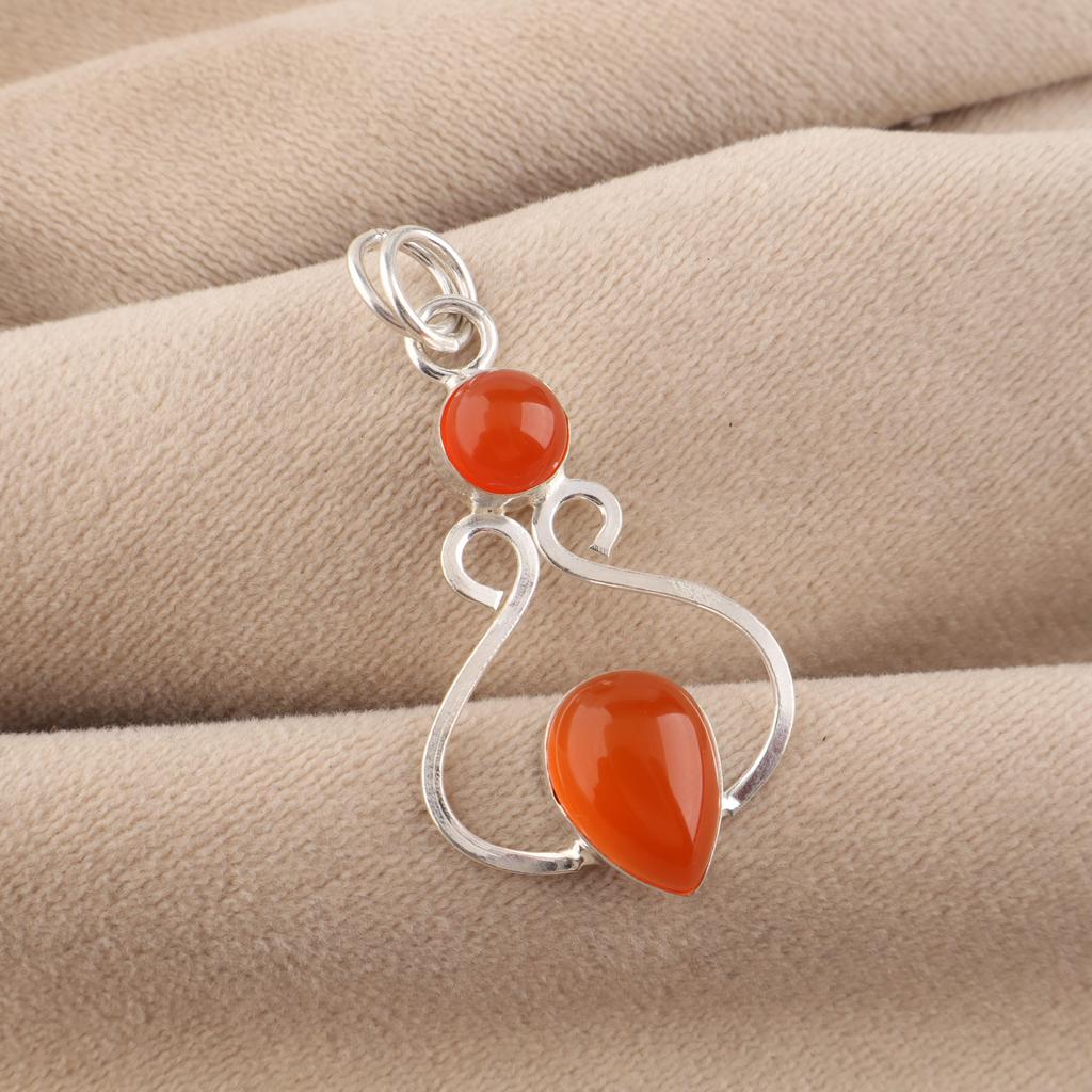 Carnelian Gemstone 925 Stamped Silver Handmade Jewelry Pendant 1.60" Anniversary Gift PP-13-23