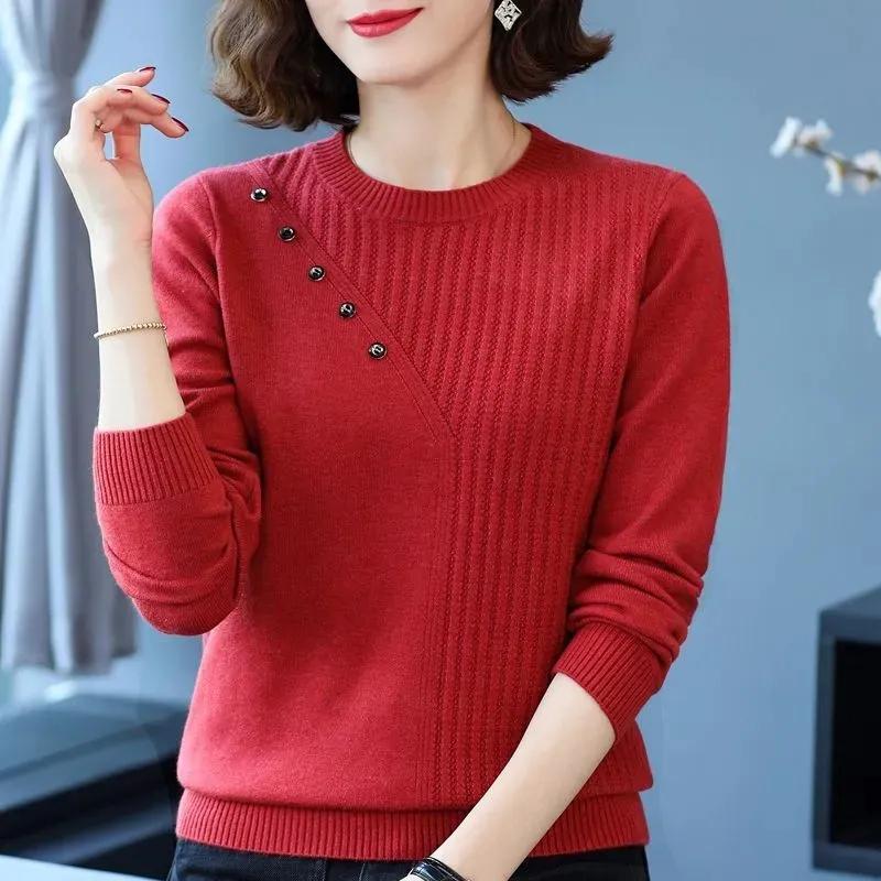 Damen Frühling und Herbst Locker Dünn Passender Innenstrickpullover Rundhals Überzieher Basisoberteil