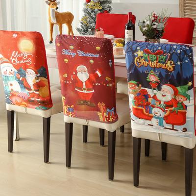 Netkaný vánoční potah na židli Kreativní kreslený tištěný potah na jídelní židli Dekorace na slavnostní atmosféru Potah na židli