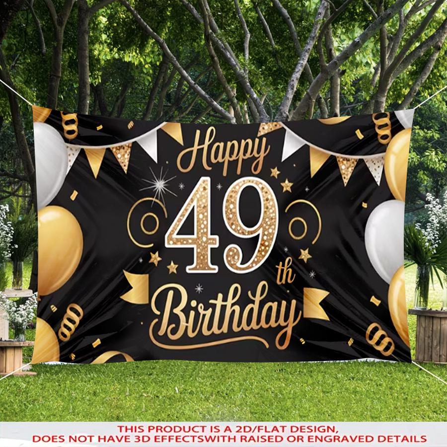 1pc 2D 49th Birthday Theme Decorative Banner Black Gold Party Decor Backdrop For Living Room Bedroom Garden Scene Clear Print Party Scene