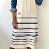 New European and American women's clothing denim long-sleeved splicing hooded drawstring dress contrasting color long dress women