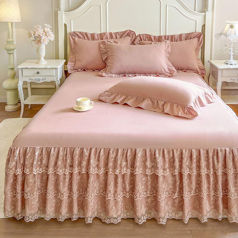 European Style Lace Trim Bed Skirt: Anti-slip, Single Piece Cover for 1.5m-2.2m Beds