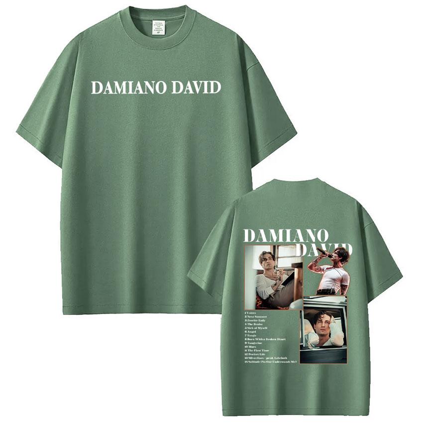 Damiano David Funny Little Fears World Tour Graphic T Shirt Men Women Highquality Clothing Tshirt Cotton Casual Loose Tshirts