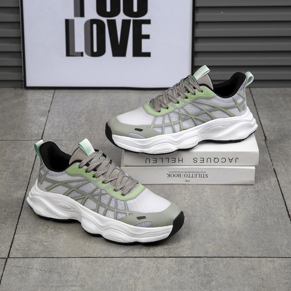 New autumn men's shoes double mesh breathable running sneakers men's running shoes lace-up adhesive casual dad shoes ing