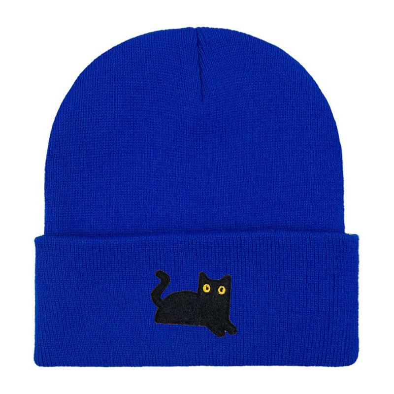 Stretchy And Lightweight Knit Beanies Embroidered Black Cat Knit Hat For Women Men Winter Warm
