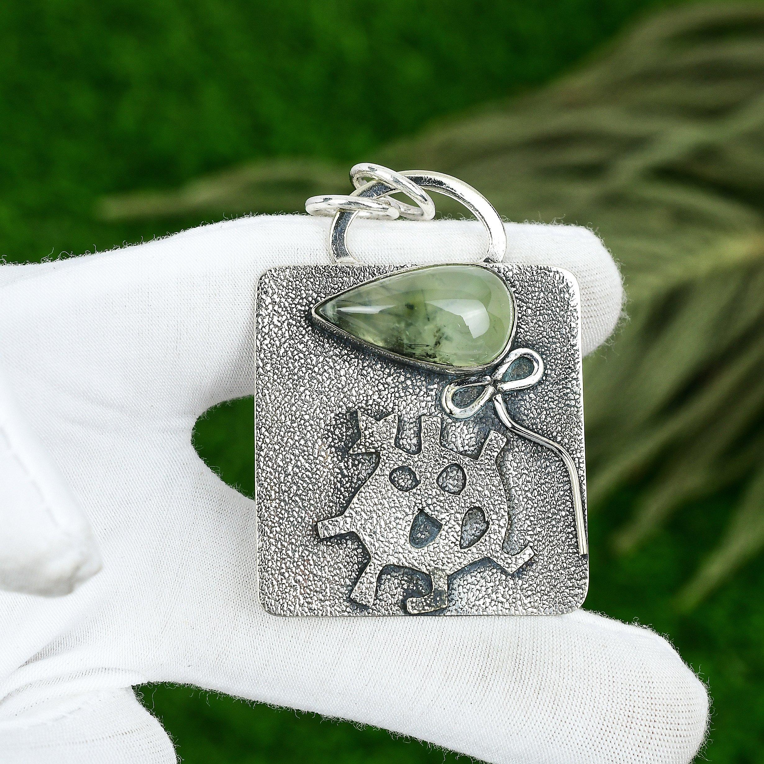 Friendship Day Sale 925 Sterling Silver Pear Prehnite Stone Daughter New Pendant