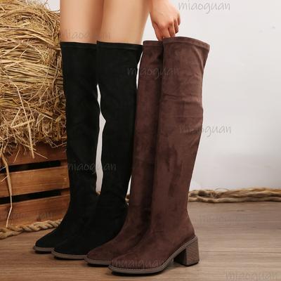 Women's Autumn New Suede High Heel Stretch Knee High Boots Plus Size 36-43 Comfortable Elegant Long Boots Over-the-Knee Fashion