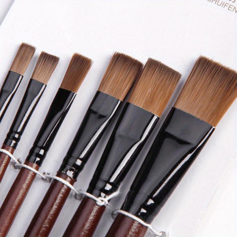 6pcs Synthetic Flat Paint Brushes Set, Nylon Bristles with Rivet Handle for Acrylic, Oil, Watercolor Painting Artist Supplies