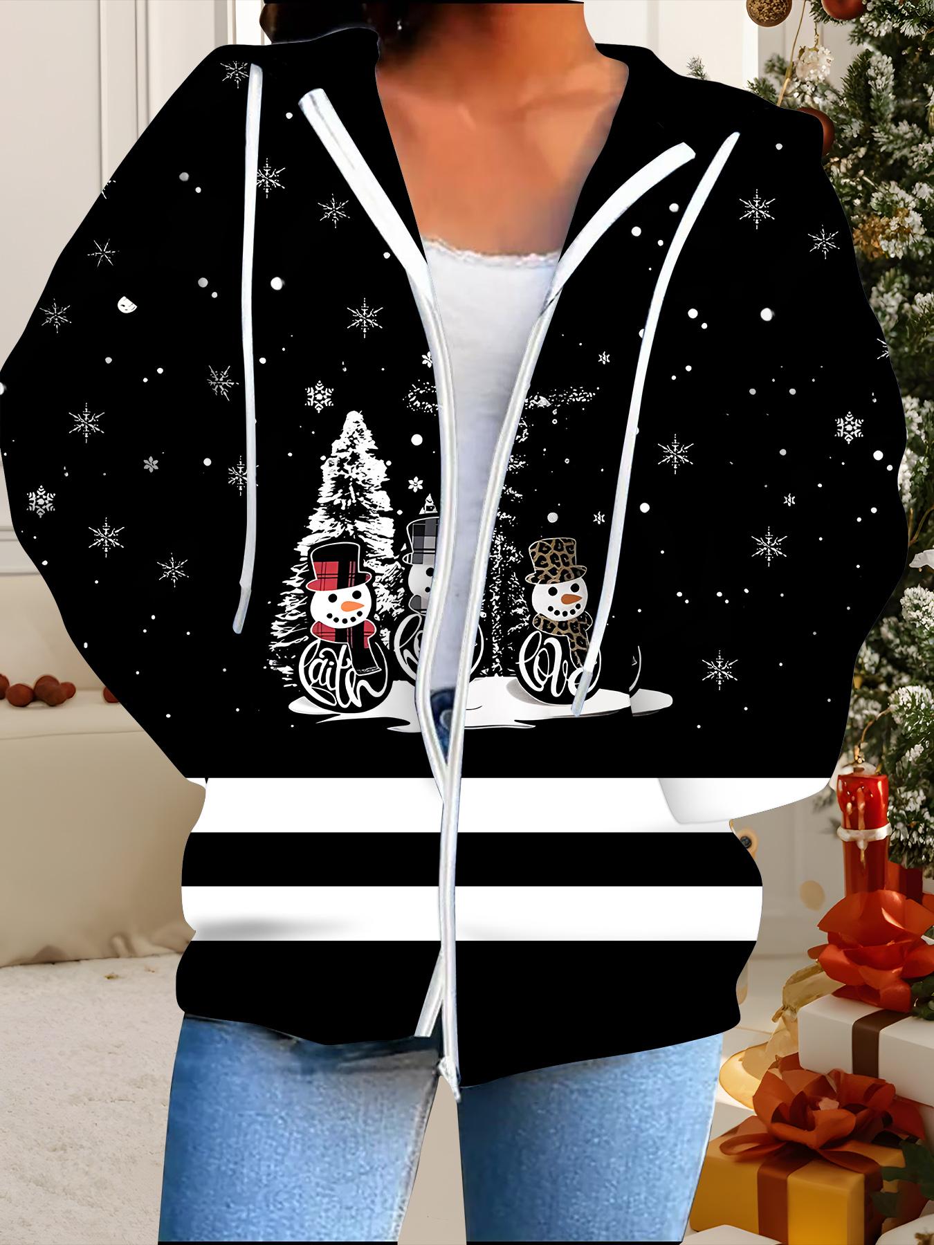 

Рождественский кардиган с капюшоном, 3D-печать, большого размера, осенне-зимний, в стиле ретро 6XL чёрный