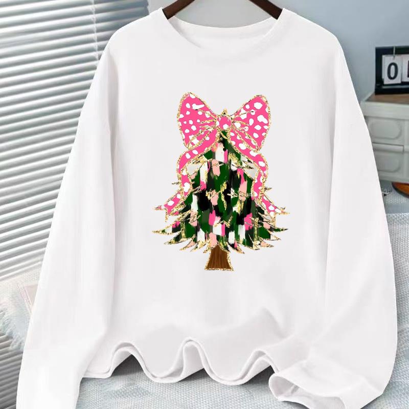 (Asian Size) Tree Sweet Graphic Tee Women Christmas New Year Casual Fashion Top O-neck Clothing Print T Shirt Long Sleeve T-shirts