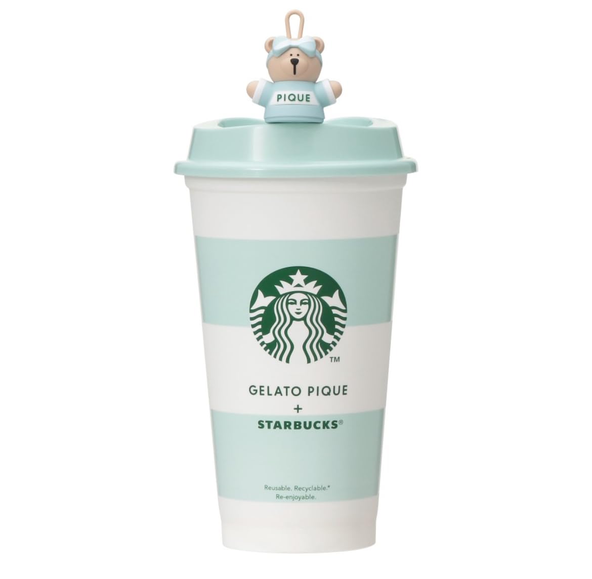 

Starbucks Gelato Pique Border Reusable Cup, Mint Green, 473ml + Bearista Cap, Gelato Pique Collaboration Reusable Set