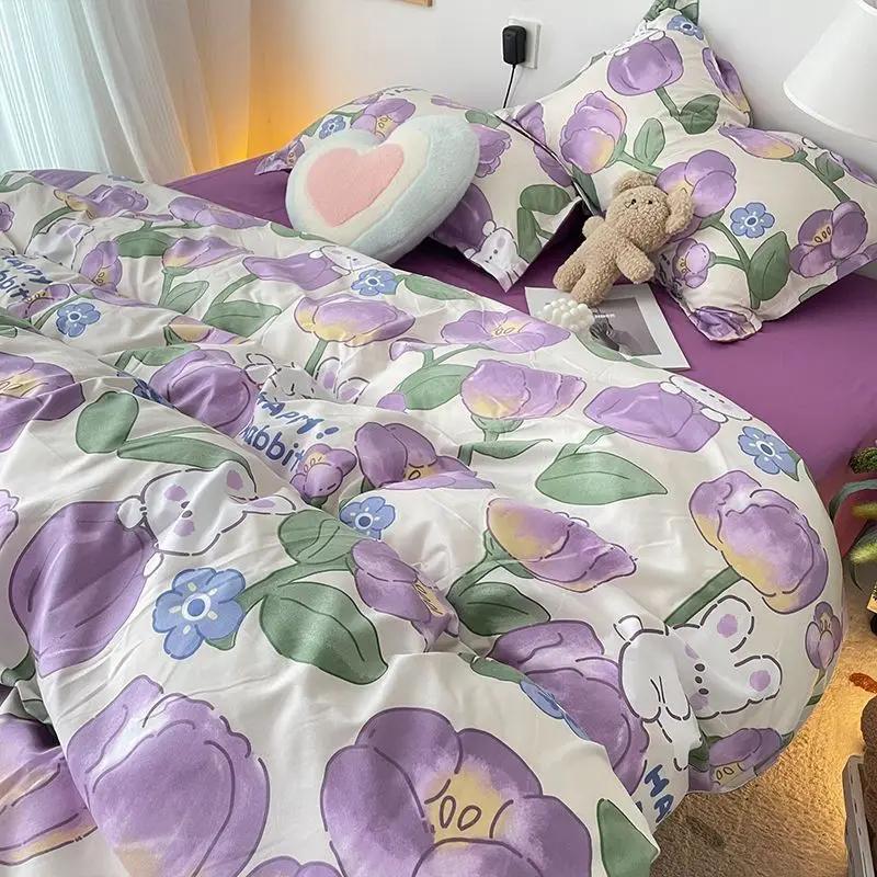 Girls Boys New Bed Linen Lucky Dog Bedding Set Cute Cartoon No Filler Twin Full Size Duvet Cover Flat Sheet Pillowcase Fashion