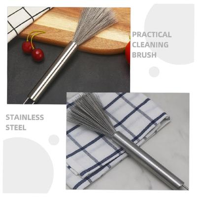 1/2/3PCS Stainless Steel Long Handle Pan Brush Hanging Kitchen Dirt Brush Strong Decontamination for Home Kitchen Clean Tool