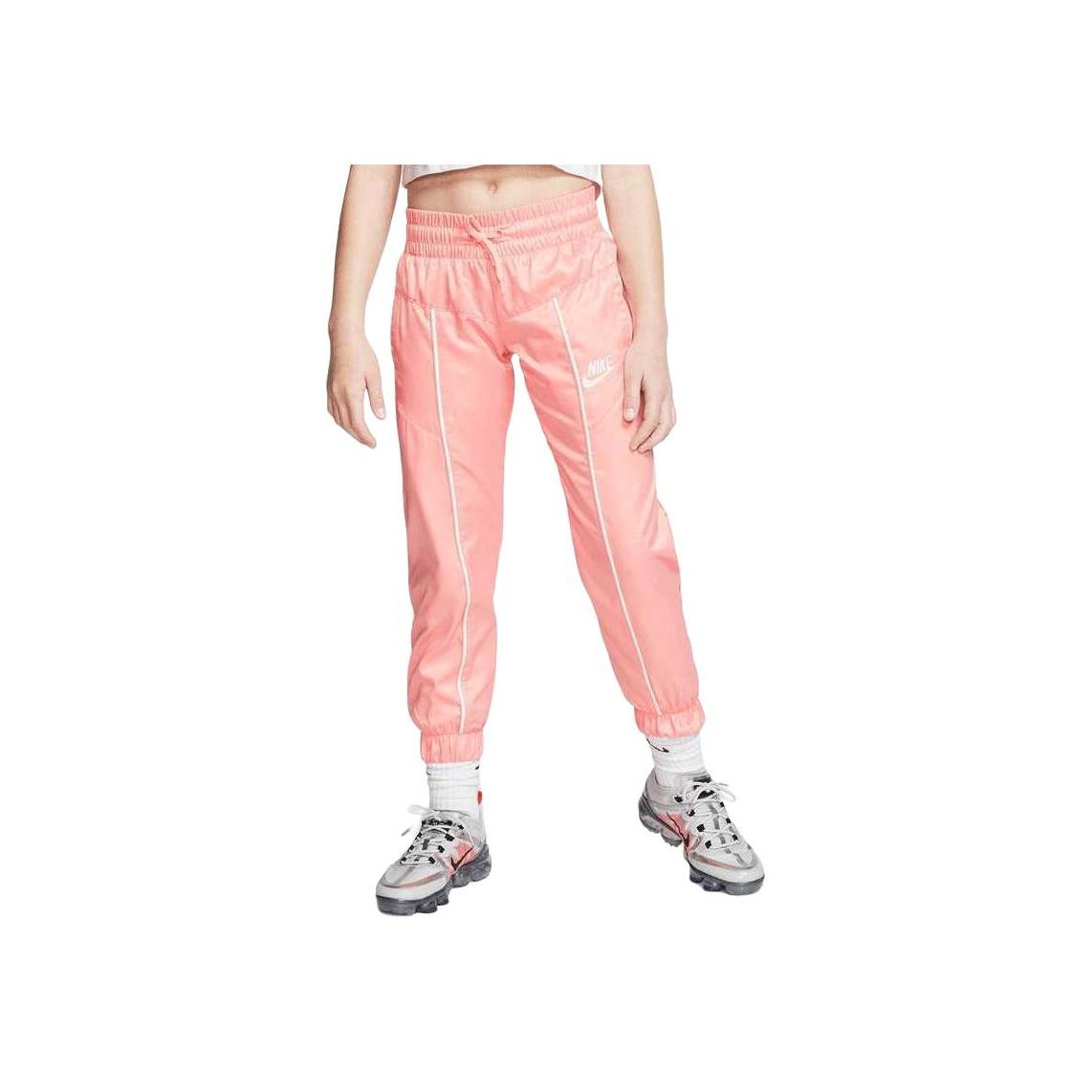 

Nike Kids Knitted Sports Pants Solid Color Logo Print Drawstring Cuff Kids bottoms Pink BV2751-697 S