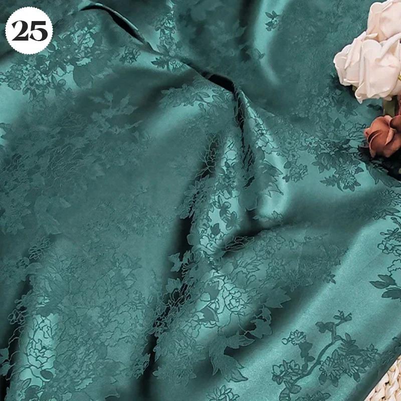 Vintage Kyselina octová Saténová látka Měkký vzor květinových větví Žakárová látka na Oblečení Šaty Sukni Cheongsam DIY Šití Textil