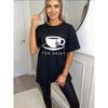 Vintage Black Oversized T-Shirt with British Tea Cup & Union Jack Tea Bag Print – "TEA SHIRT" Fun Graphic Top