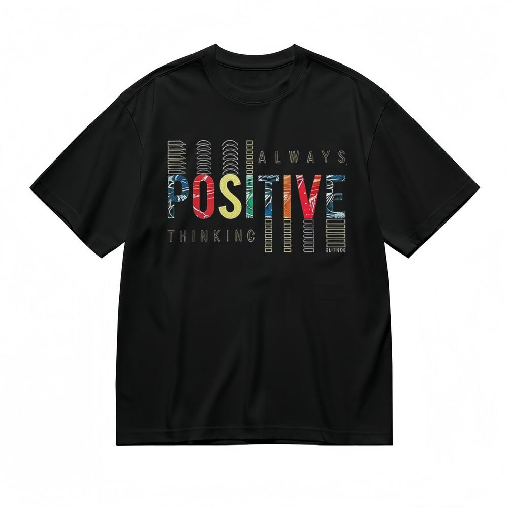 Мужская футболка с минималистичным дизайном  Позитивный настрой  Унисекс Черная 100% хлопок 4XL