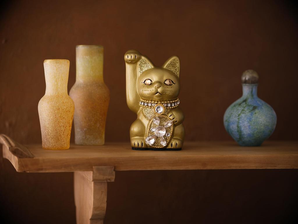 Glückskatze Schmuck Katze Rechte Pfote erhoben Keramik Glückskatze Glücksbringer Feng Shui Ornament (S-SIZE Gold) / _ Glückskatze (jw_S Gold)