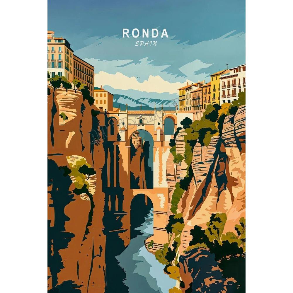 Retro Spain Cityscape Poster Nordic Style Canvas Print Coastal Architecture Art for Wall Decor