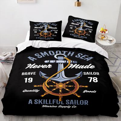 Schiffsanker Bettwäscheset 3D Digitaldruck Nautischer Ozean Geist Bettwäsche Geeignet für Schlafzimmer Ohne Füllung Anker Bettbezug Set